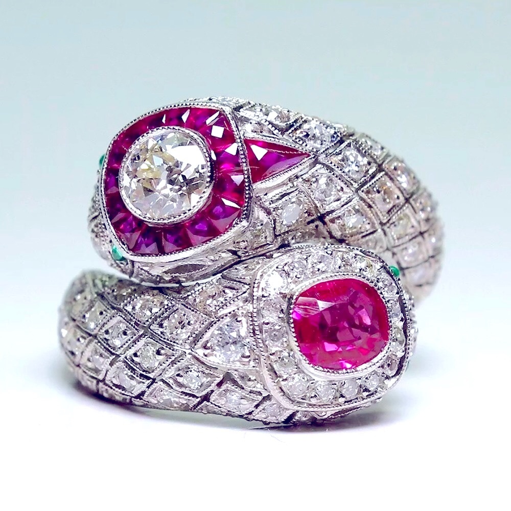 💝Art Deco Pink Sapphire + Diamond Ring